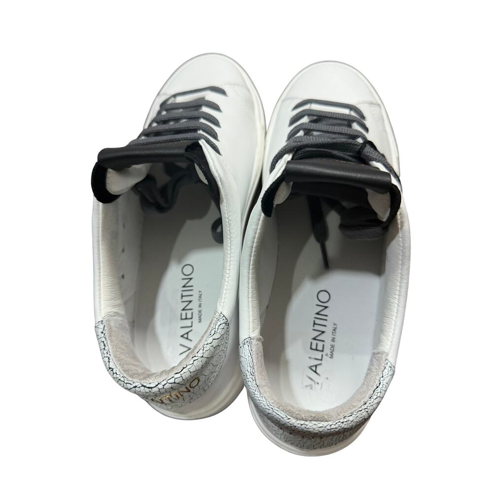 Valentino Laura Low Top Sneakers White Leather Crackle Heel IT 40 US 10 - Picture 6 of 10
